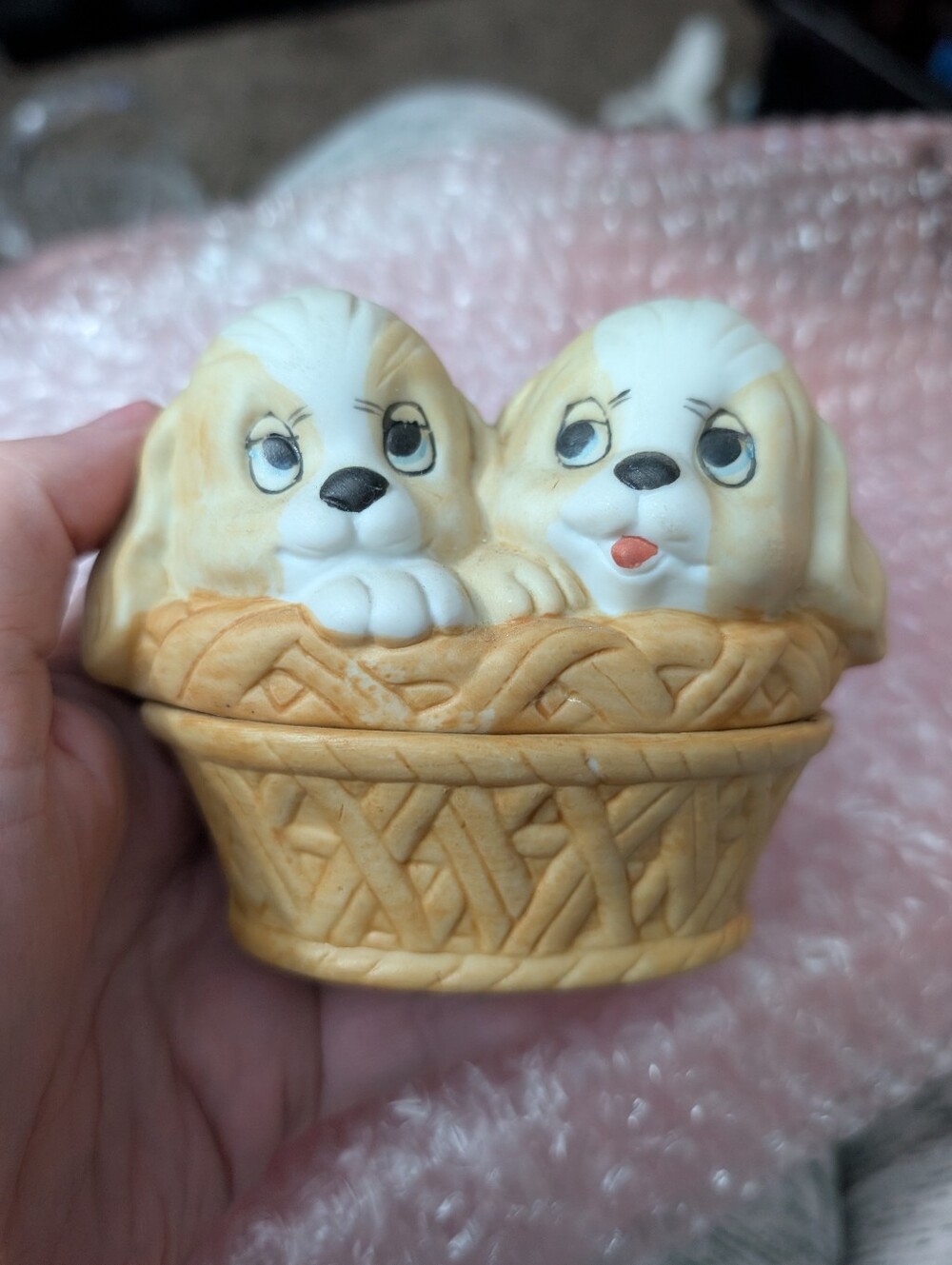 3/$25 VTG Puppies In A Basket Trinket Box